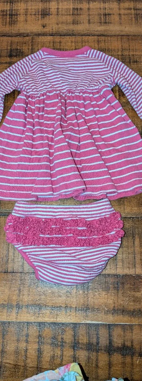 Hanna Andersson Pink & White Striped Dress with Matching Bloomers, 60, 3-6m